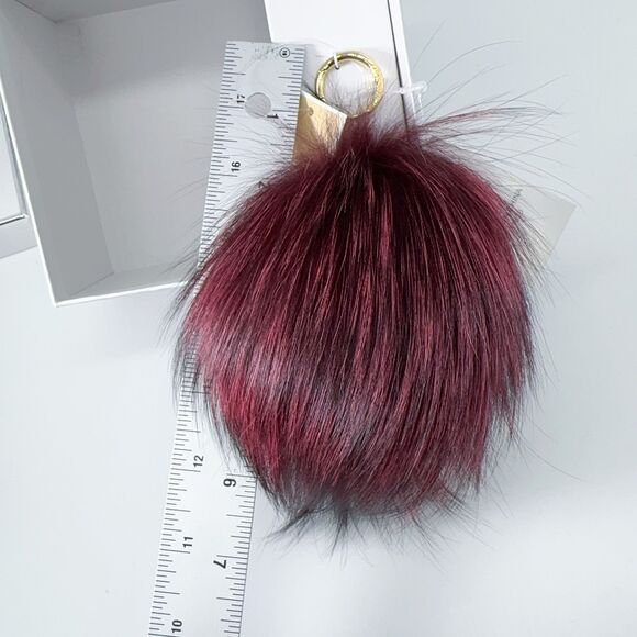 Michael Kors Large Fox Fur Pom Pom In Mulberry Gold Hardware Keychain Box Charms - Picture 5 of 5